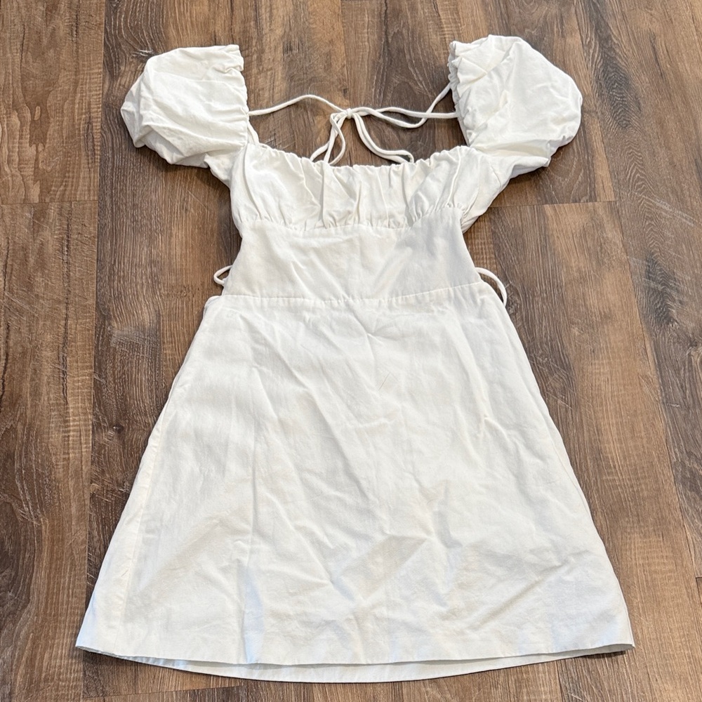 Zara White Cream Puff Sleeve Dress